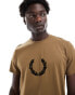 Fred Perry t-shirt in brown with flocked laurel wreath