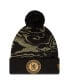 Men's Black Chelsea Allover Print Cuffed Knit Hat with Pom