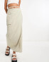 Фото #8 товара Weekday Fold linen blend cargo midi skirt in khaki