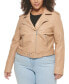 Фото #1 товара Plus Size Faux Leather Belted Motorcycle Jacket