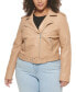 ფოტო #1 პროდუქტის Plus Size Faux Leather Belted Motorcycle Jacket