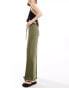 Miss Selfridge linen blend pull on wide leg trouser in khaki Зеленый, 34 - фото #2