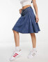 Urban Revivo denim pleated midi skirt in blue