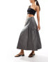 ASOS DESIGN faux leather pocket detail pleated midi skirt in grey