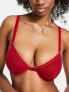 ASOS DESIGN Fuller Bust Alaia mesh and velvet trim underwire bra in burgundy