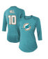 ფოტო #2 პროდუქტის Women's Threads Tyreek Hill Aqua Miami Dolphins Name & Number Raglan 3/4 Sleeve T-shirt