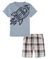 ფოტო #1 პროდუქტის Little Boys Rocket Short Sleeve T-shirt and Prewashed Plaid Shorts