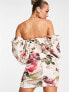 ASOS DESIGN – Minikleid mit drapierten Ärmeln, Korsettdetail und rosa Blumenmuster