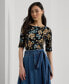 ფოტო #1 პროდუქტის Petite Slim-Fit Floral Elbow-Sleeve Top