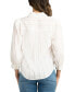 Juniors' Woven-Stripe 3/4-Puff Sleeve Blouse