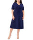Фото #1 товара Plus Size Twist-Front V-Neck Elbow-Sleeve Midi Dress