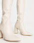 Фото #3 товара Truffle Collection Wide Fit leather look thigh high heeled boots in cream