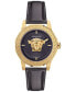 Women's Swiss Medusa Deco Black Leather Strap Watch 38mm