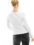 New Look bow lace trim sweetheart neck long sleeve top in off white