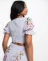 Фото #4 товара Maya contrast floral embellished lehenga crop top in pale blue co-ord