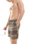 ASOS DESIGN swim shorts in mid length in brown stamp print Коричневый, 2XS - W28 - фото #1