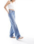 Фото #10 товара Stradivarius wide leg dad jean with rips in medium wash blue