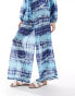 Wednesday's Girl batik print wide leg beach trousers in blue co-ord