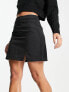 Pieces side split mini skirt in black