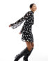 New Look high neck flutter sleeve mini dress in polka dot