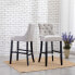 Фото #4 товара 29" Linen Tufted Buttons Upholstered Wingback Bar Stool (Set of 2)