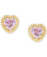 ფოტო #2 პროდუქტის Children's Pink Zirconia Heart Screw Back Stud Earrings in 14k Gold