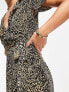 Фото #4 товара ASOS DESIGN plisse short sleeve ruffle wrap mini dress in brown leopard print