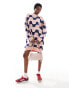 Monki oversized knitted mini dress in blue and pink wavy stripe pattern jacqaurd