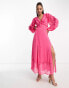 Фото #1 товара Miss Selfridge dobby chiffon frill detail maxi dress in hot pink