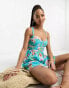 ASOS DESIGN pleated waist corset mini sundress in blue floral print