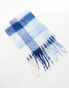 Pieces super soft tassel scarf in calming blue check