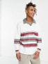 ASOS DESIGN oversized polo sweatshirt with colour block & print in white marl