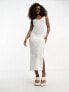 Фото #4 товара Miss Selfridge low back crochet knit maxi dress with side split in white