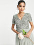 Фото #5 товара Maya Bridesmaid short sleeve maxi tulle dress with tonal delicate sequins in sage green
