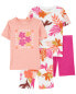 Фото #2 товара Kid 4-Piece Floral 100% Snug Fit Cotton Pajamas 5