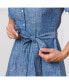 Women's Short Sleeve Button Front Chambray Dress with Waist Sash