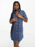 Monki denim mini shirt dress in blue