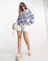 River Island tile print kimono wrap top in blue