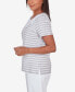 Фото #4 товара Petite Classic Neutrals Lace Neck Striped Split Hem T-shirt