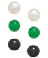 ფოტო #1 პროდუქტის 3 Pc. Set Cultured Freshwater Pearl (8mm), Onyx (8mm) and Green Quartz (8mm) Stud Earrings in Sterling Silver