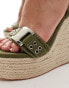 Simmi London Jamaica high espadrille wedges with eyelet buckle detail in khaki