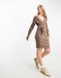 Фото #3 товара Vero Moda wrap belted long sleeve knitted mini dress in brown