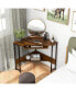 Triangle Corner Desk with Charging Station Keyboard Tray and Storage Shelf-Rustic Brown