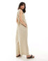 ASOS DESIGN shirred shoulder tie waist wide leg jumpsuit in stone