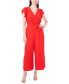 ფოტო #1 პროდუქტის Women's Tie-Waist Flutter-Sleeve V-Neck Jumpsuit