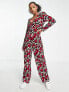 Фото #1 товара Monki jumpsuit with long sleeves in red all over print