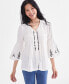 ფოტო #1 პროდუქტის Women's V-Neck Pintuck Embroidery Top, Created for Macy's