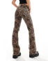 Monki regular fit flare cotton trousers in brown leopard print