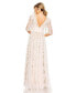 Women's Floral Ruffle Detail Long V-Neck Gown