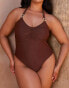 Moda Minx Curve X Bernadette Afia Amour ruched swimsuit in coffee